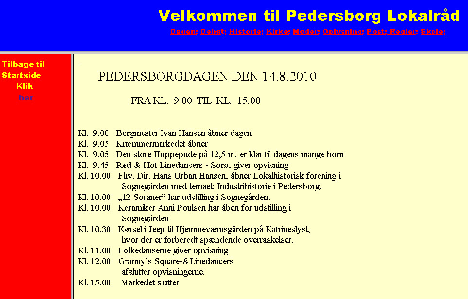 Program for Pedersborgdagen 14. august kl. 9-15