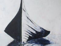 Et af de smukke malerier med et vikingeskib, som spejler sig i vandet.