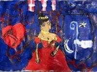 3. klasse på Ruds Vedby Skole har malet Dronningen. Pressefoto.